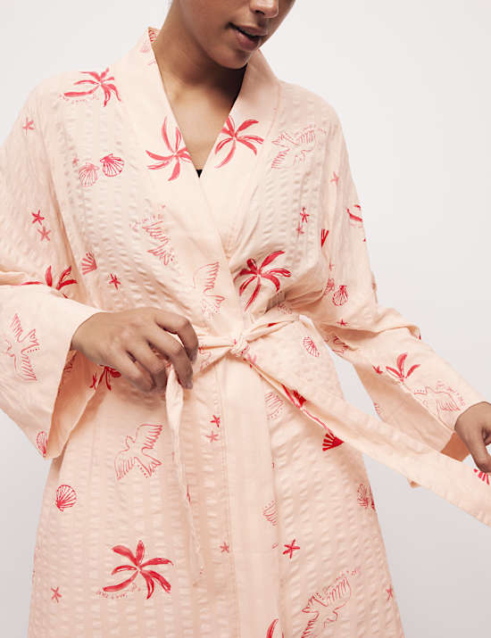 Cotton Rich Seersucker Shell Print Wrap