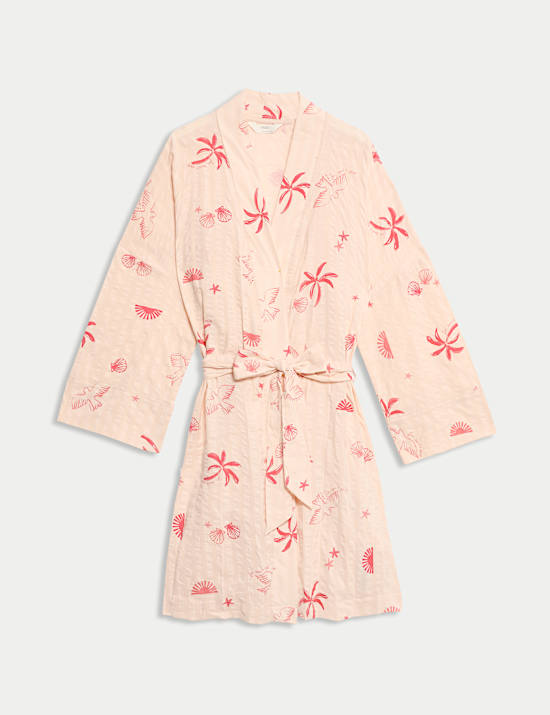 Cotton Rich Seersucker Shell Print Wrap