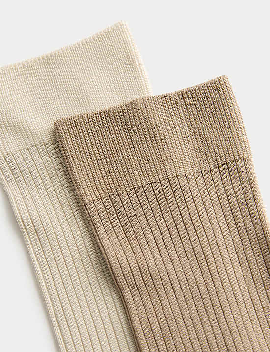 2pk Rayon Ribbed Ankle High Socks