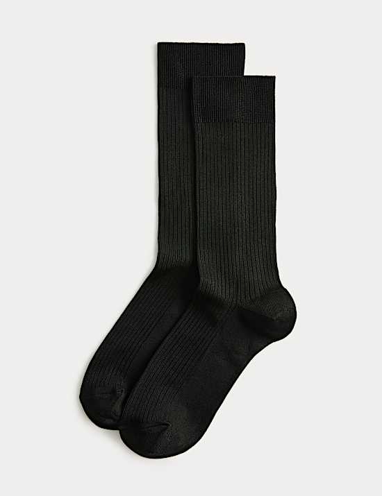 2pk Rayon Ribbed Ankle High Socks
