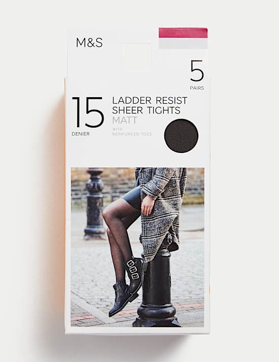 5pk 15 Denier Ladder Resist Matt Tights