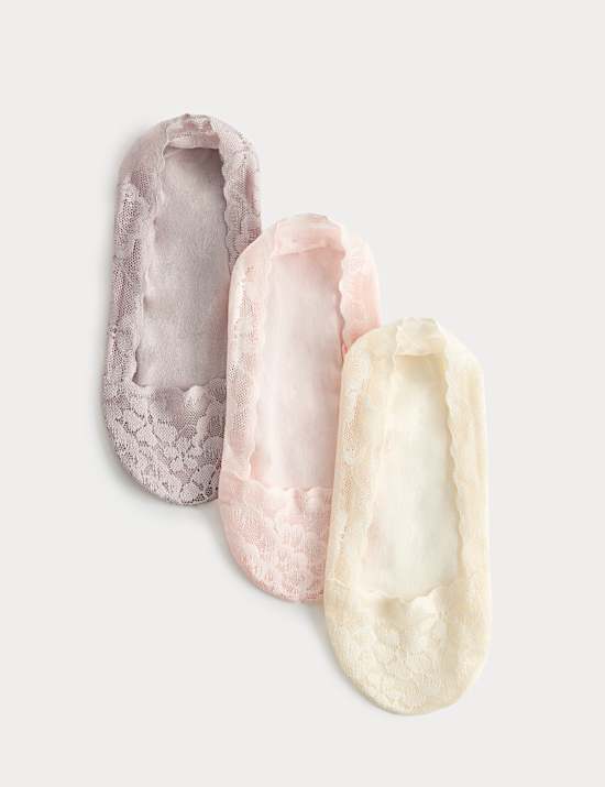 3 Pack Cotton Blend Lace Footsies