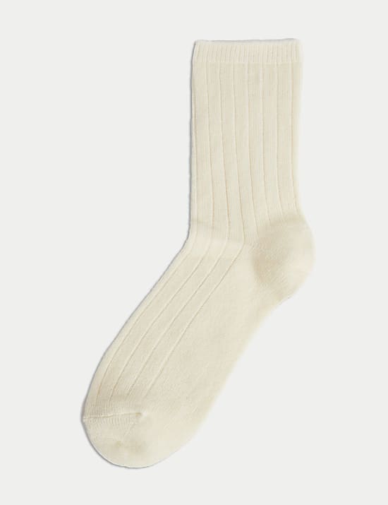 Cashmere Blend Ribbed Ankle High Socks