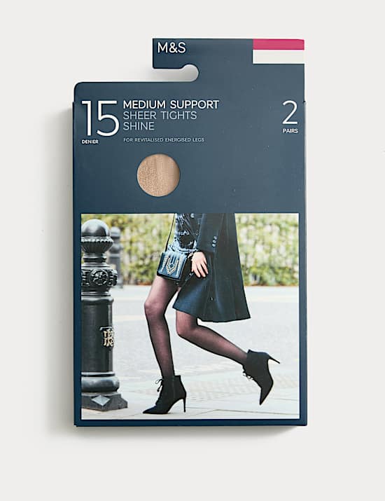 Lot de 2 paires de collants transparents 15 deniers à maintien moyen