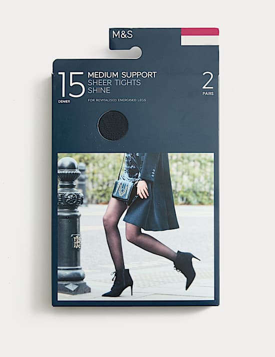 2pk 15 Denier Medium Support Sheer Tights