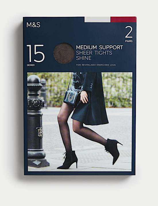 2pk 15 Denier Medium Support Sheer Tights
