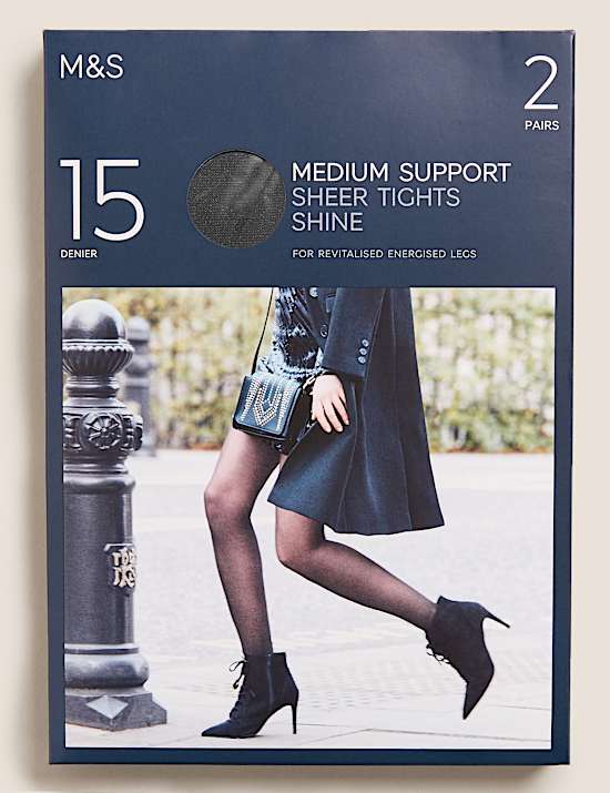 2pk 15 Denier Medium Support Sheer Tights