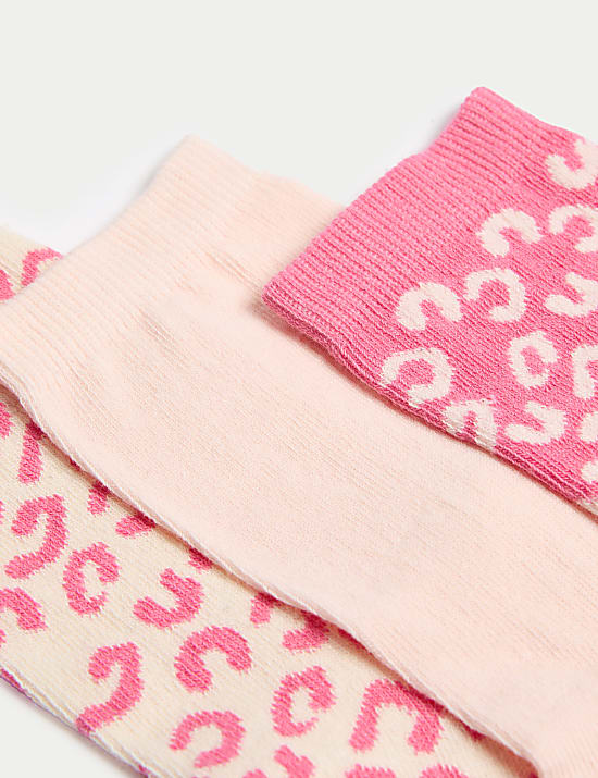 3pk Cotton Rich Animal Print Ankle High Socks