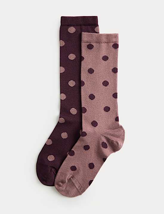 2 Pack Supersoft Spot Print Crew Socks