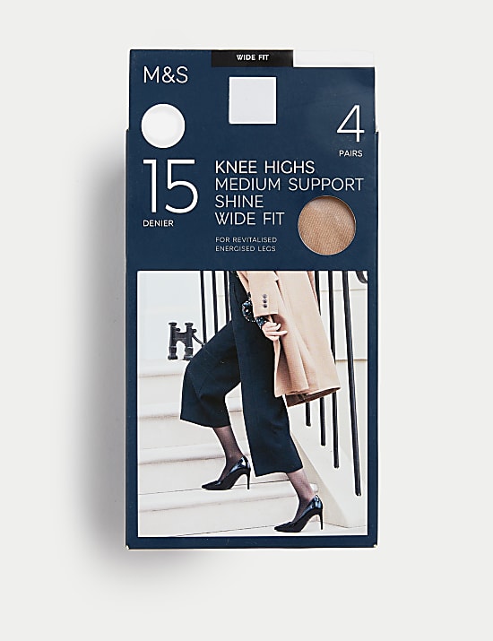 4pk 15 Denier Medium Support Knee Highs