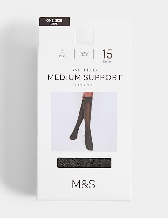 4 Pack 15 Denier Support Knee High Socks