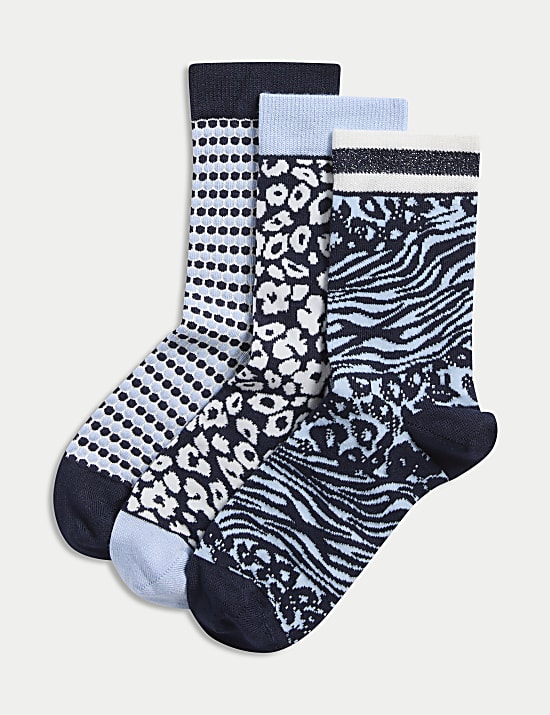 3pk Sparkle Patterned Ankle High Socks