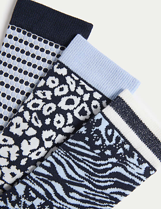 3pk Sparkle Patterned Ankle High Socks