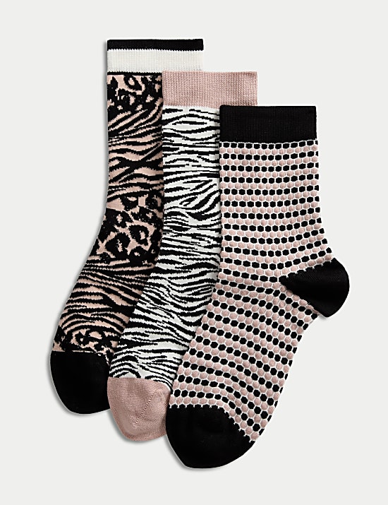 3pk Sparkle Patterned Ankle High Socks