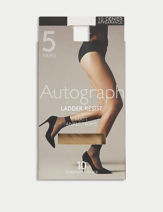 5pk 10 Denier Ladder Resist Matt Ankle Highs