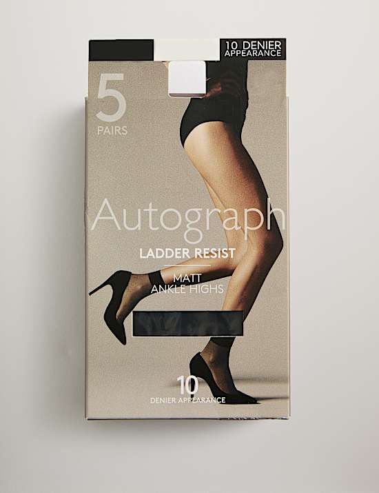 5pk 10 Denier Ladder Resist Matt Ankle Highs