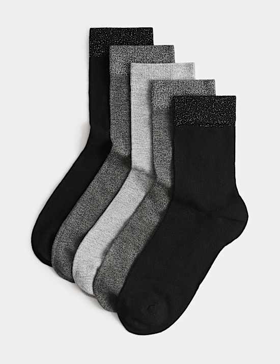 5 Pack Sparkle Lurex Crew Socks