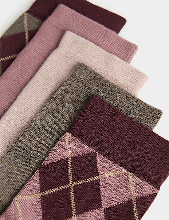 5 Pack Argyle Sparkle Crew Socks