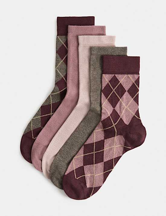 5 Pack Argyle Sparkle Crew Socks