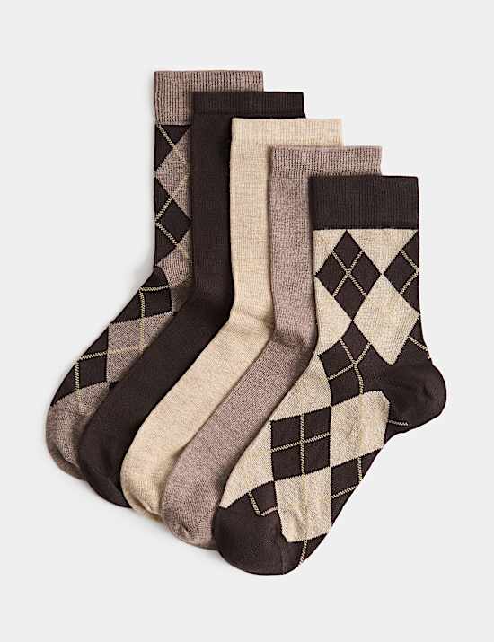 Pack de 5 pares de calcetines hasta el tobillo de ray&oacute;n con rombos brillantes