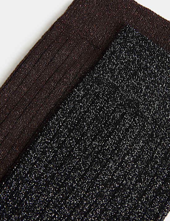 2 Pack Sparkle Ribbed Ankle High Socks