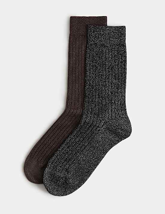 2 Pack Sparkle Ribbed Ankle High Socks