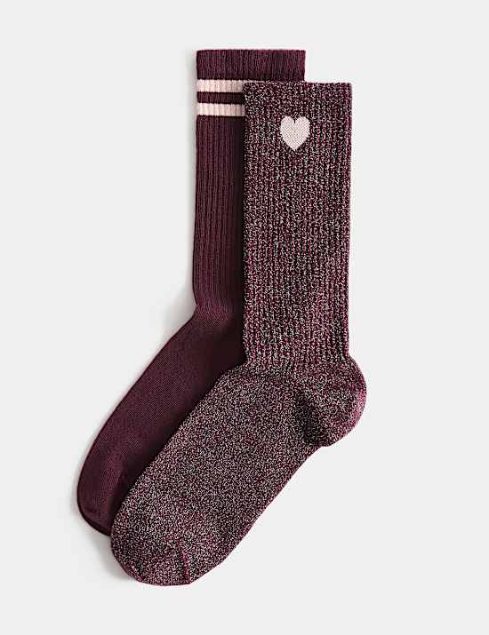 2 Pack Cotton Rich Sparkle Crew Socks