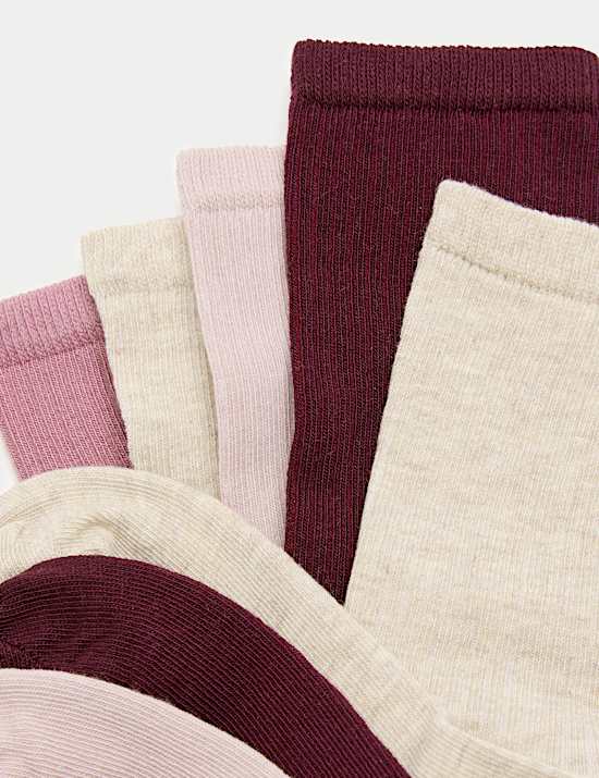 5pk Cotton Rich Ribbed Ankle High Socks