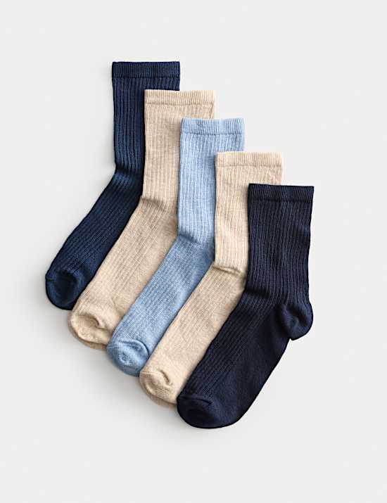 Pack de 5 pares de calcetines de algodón hasta el tobillo acanalados