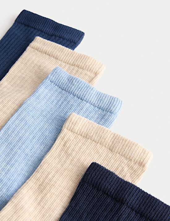 5pk Cotton Rich Ribbed Ankle High Socks