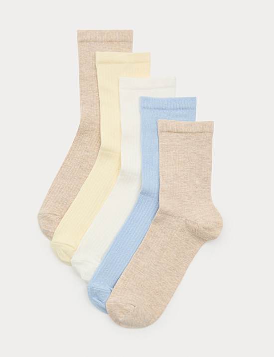 5pk Cotton Rich Ribbed Ankle High Socks