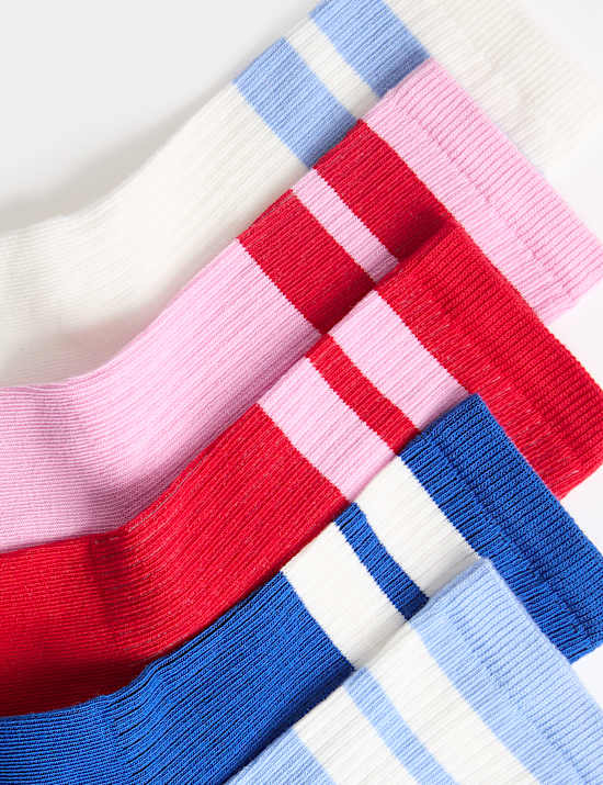 5 Pack Cotton Rich Striped Crew Socks