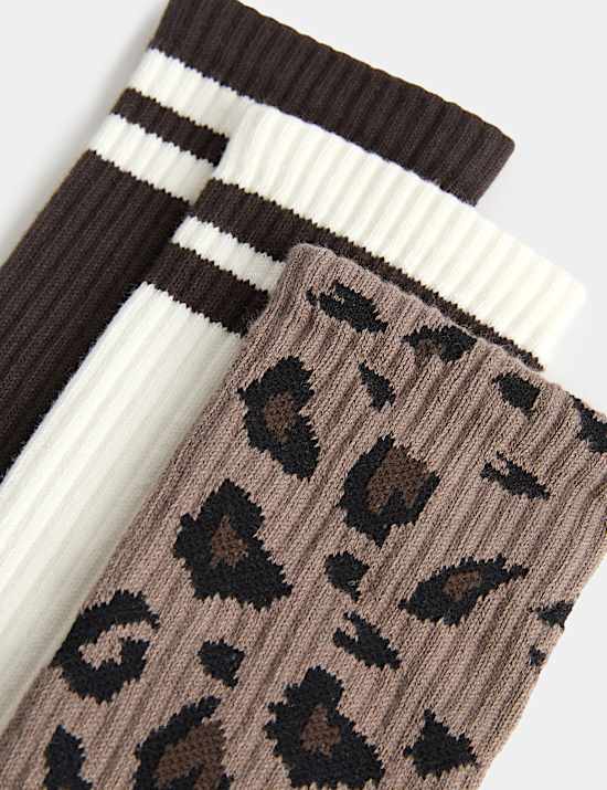 3 Pack Cotton Rich Animal Print Crew Socks