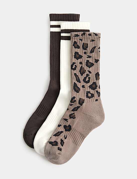 3 Pack Cotton Rich Animal Print Crew Socks