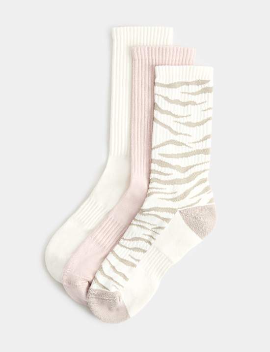 3 Pack Cotton Rich Animal Print Crew Socks