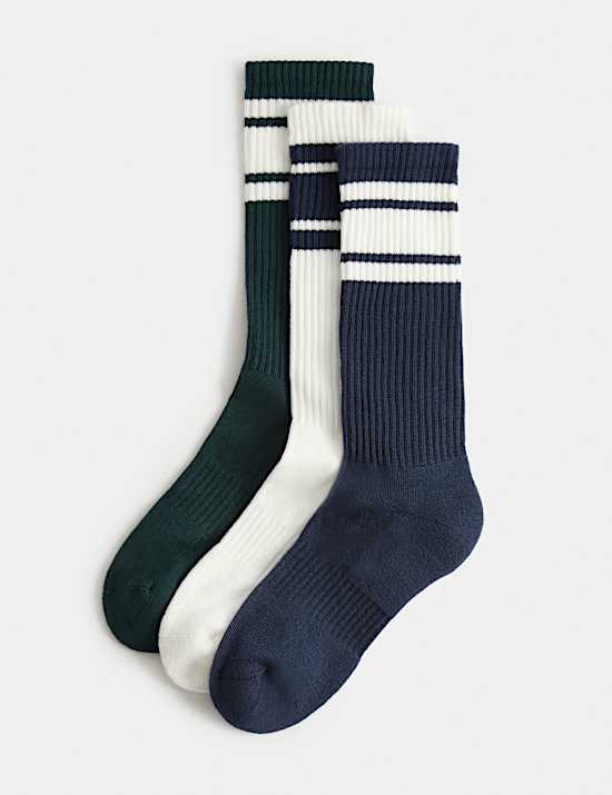 3 Pack Cotton Rich Striped Crew Socks