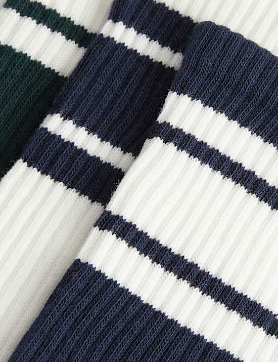 3 Pack Cotton Rich Striped Crew Socks