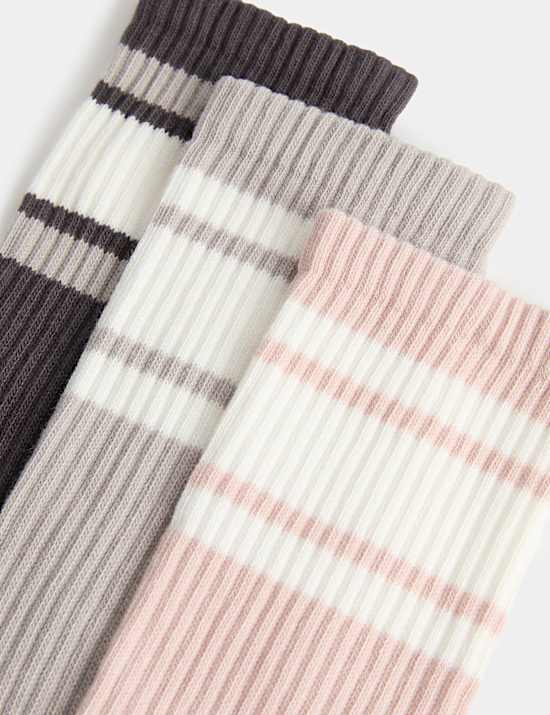 3 Pack Cotton Rich Striped Crew Socks