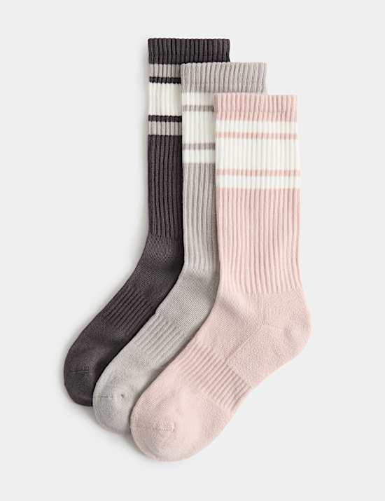 3 Pack Cotton Rich Striped Crew Socks