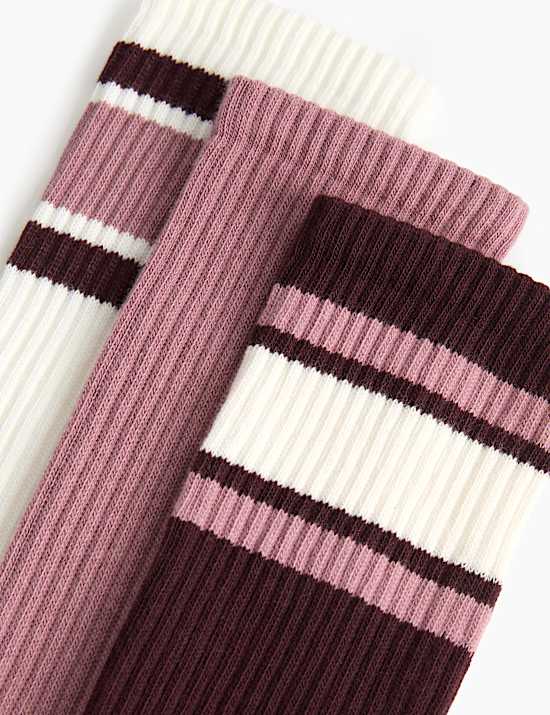 3 Pack Cotton Rich Striped Crew Socks