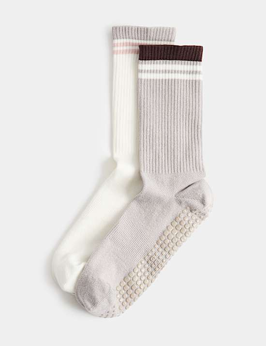 2 Pack Cotton Rich Pilates Crew Socks