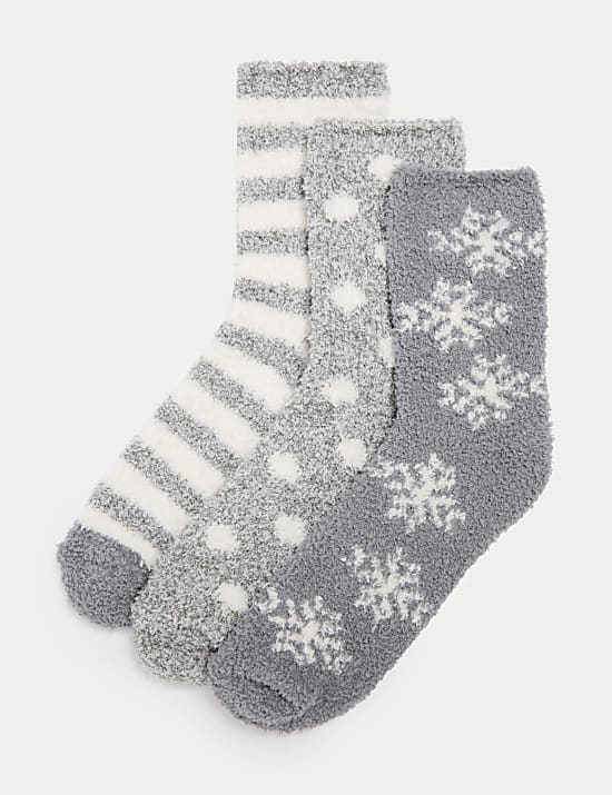 3pk Cosy Patterned Fluffy Socks