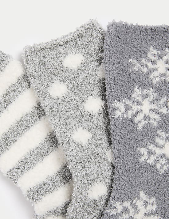 3pk Cosy Patterned Fluffy Socks
