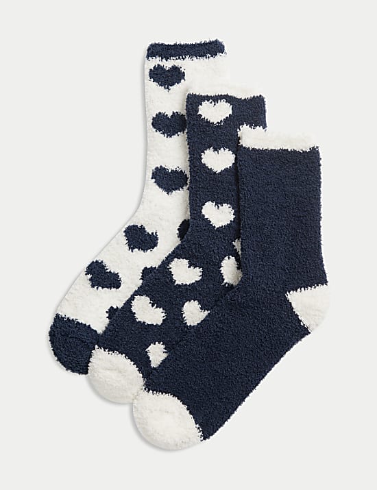3pk Cosy Heart Ankle High Socks
