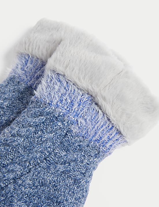 Χνουδωτές κάλτσες-παντόφλες με συνθετική γούνα