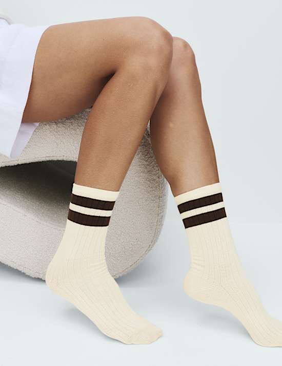 2 Pack Cotton Rich Ribbed Crew Socks