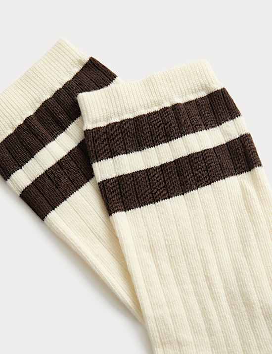 2 Pack Cotton Rich Ribbed Crew Socks