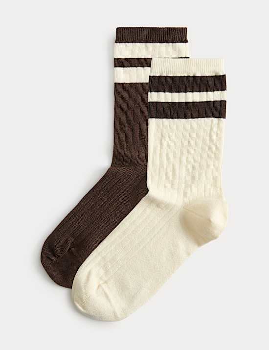 2 Pack Cotton Rich Ribbed Crew Socks