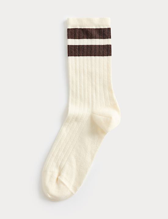 Cotton Rich Sporty Stripe Crew Socks