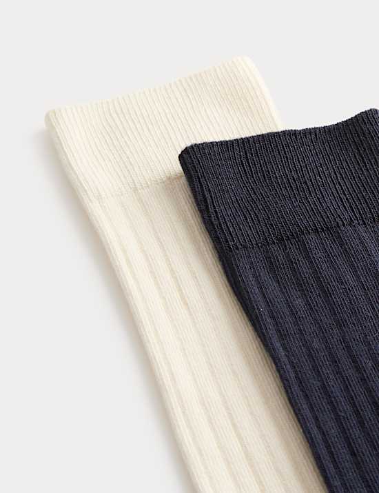 2 Pack Cotton Rich Ribbed Crew Socks